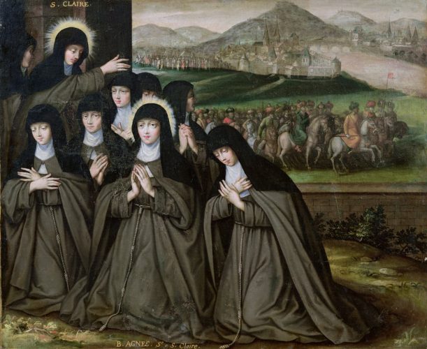 French School - St Claire with her Sister Agnes and Nuns - (MeisterDrucke-41561)