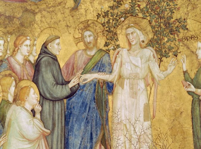 Giotto di Bondone - Christ blesses the Mystic Marriage of St Francis with Poverty 1330 - (MeisterDrucke-174936)